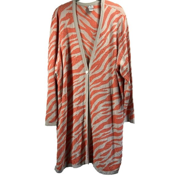 Chico's Sweaters - Chico's Sweater Cardigan 2X Orange Tan Long Knit Animal Print Long Sleeve Button